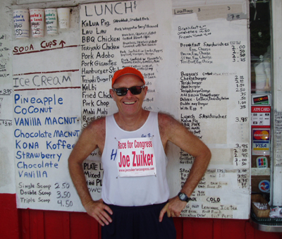 Joe Zuiker, running for Congress in Waimanalo, Hawaii