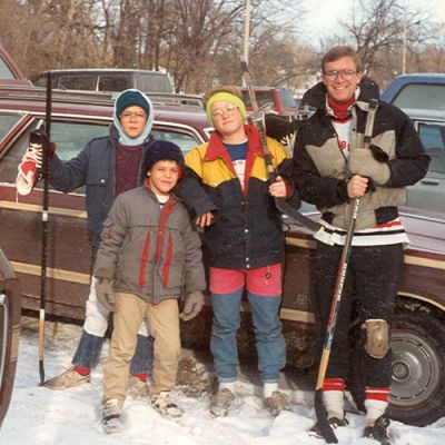 Me and my brothers (Joel's missing) at the NIU pond for hockey in the late 80s.